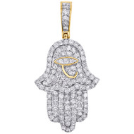 10K Yellow Gold Hamsa Hand / Evil Eye Diamond Pave Pendant 1.50" Charm 1.25 CT.