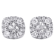 14K White Gold Princess & Round Diamond Soleil Cluster Stud 7mm Earrings 1/2 CT.