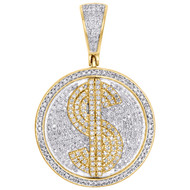 10K Yellow Gold Diamond Medallion 3D Money Dollar Sign Pendant 1.55" Charm 1 CT.