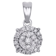 14K White Gold Round Diamond 4 Prong Flower Pendant w/ Halo Ladies Charm 1/4 CT.