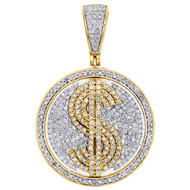 10K Yellow Gold Diamond Money Sign Medallion Pendant Staement Charm 1.63 CT.