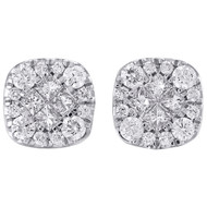 14K White Gold Princess Round Diamond Soleil Cluster Stud 10mm Earrings 1.50 CT.