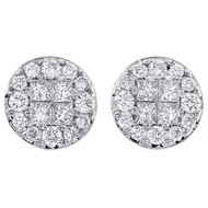 14K White Gold Princess Diamond Soleil Cluster Stud 12mm Circle Earrings 2 CT.