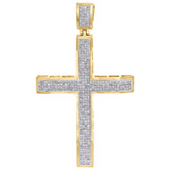 10K Yellow Gold Real Diamond Concave Cross Pendant Designer 2.95" Charm 1.25 CT.