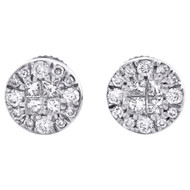14K White Gold Princess Diamond Soleil Cluster Stud 6mm Circle Earrings 1/4 CT.