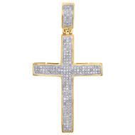 10K Yellow Gold Real Diamond Domed Cross Pendant Pave Set 1.60" Charm 0.50 CT.