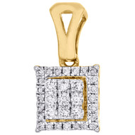 14K Yellow Gold Round Diamond 4 Prong Square Pendant w/ Halo Ladies Charm 1/4 CT
