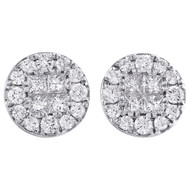 14K White Gold Princess Diamond Soleil Cluster Stud 11mm Circle Earrings 1.50 CT