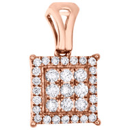 14K Rose Gold Cluster Diamond Halo Square Pendant Ladies 4 Prong Charm 0.25 CT.