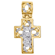 10K Yellow Gold Diamond 3D Cuban Link Design Cross Pendant Mini Charm 0.33 CT.