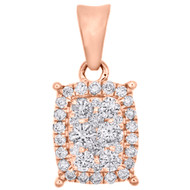 14K Rose Gold Round Diamond Rectangle Pendant w/ Halo Ladies Charm 0.25 CT.