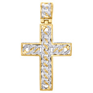 10K Yellow Gold Diamond 3D Cuban Link Cross Pendant Designer 1.10" Charm 0.88 CT