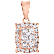14K Rose Gold Cluster Diamond Rectangle w/ Halo Pendant Ladies Charm 1/4 CT.