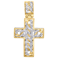 10K Yellow Gold Diamond 3D Cuban Designer Cross Pendant Medium Charm 0.63 CT.