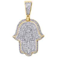 10K Yellow Gold Mens Diamond Pave 3D Hamsa Hand Pendant 1.35" Mini Charm 1.25 CT