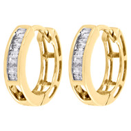 10K Yellow Gold Baguette Diamond Huggies Hoop Ladies 0.50" Earrings 0.15 ct.