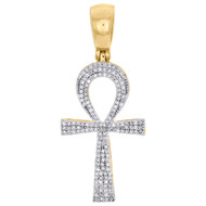 10K Yellow Gold Diamond Ankh Cross Pendant Pave Set 1.70" Designer Charm 1/2 CT.