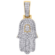 10K Yellow Gold Genuine Diamond Hamsa Hand Pendant 1.20" Mini Pave Charm 1/2 CT.