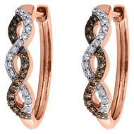 10K Rose Gold Brown & White Diamond Infinity Huggies Hoop Earrings 1/3 CT.