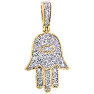 10K Yellow Gold Genuine Diamond Hamsa Hand Pendant 0.85" Mini Pave Charm 1/4 CT.
