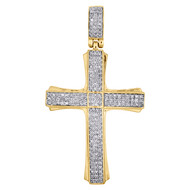 10K Yellow Gold Diamond Cross Pendant Pave Set 1.60" Statement Charm 0.38 CT.