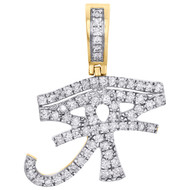 10K Yellow Gold Diamond Ankh Cross Pendant 1.20" Eye of Ra Pave Charm 0.88 CT.