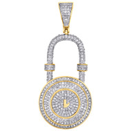 10K Yellow Gold Real Diamond Padlock Pendant Designer Pave Set Charm 0.88 CT.