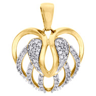 10K Yellow Gold Diamond Domed Cut Out Ladies Heart Pendant 0.75" Charm 0.20 CT.