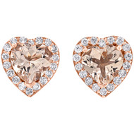 10K Rose Gold Diamond & Heart Shape Morganite Stud 8.50mm Earrings 1.50 CT. T.W.