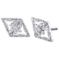 14K White Gold Diamond Cluster Pointed Oval 9mm Flower Stud Earrings 0.38 CT.