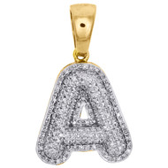 10K Yellow Gold Diamond Initial A Pendant 1.20" Mini Bubble Letter Charm 1/2 CT.