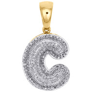 10K Yellow Gold Diamond Initial C Pendant 1.25" Mini Bubble Letter Charm 1/2 CT.