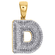 10K Yellow Gold Diamond Initial D Pendant 1.20" Mini Bubble Letter Charm 5/8 CT.