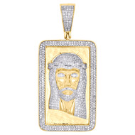 10K Yellow Gold Diamond Jesus Face Square Frame Pendant 2" Pave Charm 1.25 CT.