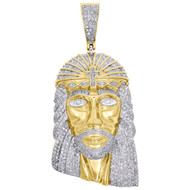 10K Yellow Gold Real Diamond Jesus Face Pendant 2.15" Religious Charm 1.25 Ct.