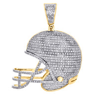 10K Yellow Gold Real Diamond Football Pendant 1.50" Sports Pave Charm 0.75 Ct.