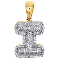 10K Yellow Gold Diamond Initial I Pendant 1.20" Mini Bubble Letter Charm 1/2 CT.
