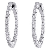 14K White Gold Round Cut Diamond Hoop In & Out 35mm Prong Set Earrings 3 CT.