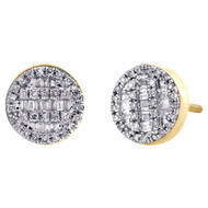 10K Yellow Gold Round & Baguette Cut Diamond Circle Earrings 8.50mm Stud 1/3 CT.