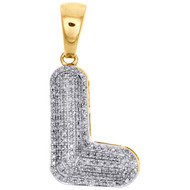 10K Yellow Gold Diamond Initial L Pendant 1.25" Mini Bubble Letter Charm 3/8 CT.