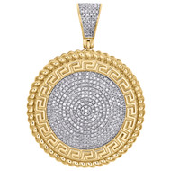 10K Yellow Gold Mens Diamond Greek Key Milgrain Medallion Pendant Charm 0.63 CT.