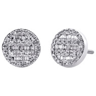 10K White Gold Round & Baguette Cut Diamond Circle Earrings 8.50mm Stud 1/3 CT.