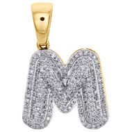 10K Yellow Gold Diamond Initial M Pendant 1.15" Mini Bubble Letter Charm 1/2 CT.
