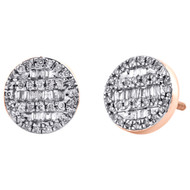 10K Rose Gold Round & Baguette Cut Diamond Circle Earrings 8.50mm Stud 1/3 CT.