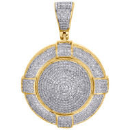 10K Yellow Gold Diamond Domed Medallion Pendant 1.55" Circle Charm 0.88 Ct.