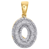 10K Yellow Gold Diamond Initial O Pendant 1.25" Mini Bubble Letter Charm 5/8 CT.