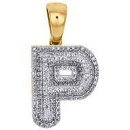 10K Yellow Gold Diamond Initial P Pendant 1.20" Mini Bubble Letter Charm 1/2 CT.