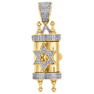 10K Yellow Gold Diamond Torah Scroll Pendant Openable 1.60" Charm 0.38 Ct.