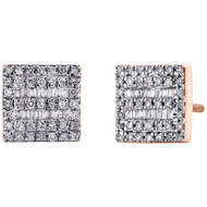 10K Rose Gold Round & Baguette Diamond Square Shape Earrings 8.50mm Stud 1/3 CT.