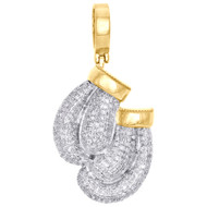 10K Yellow Gold Real Diamond Boxing Gloves Pendant 1.45" Mens Pave Charm 7/8 CT.